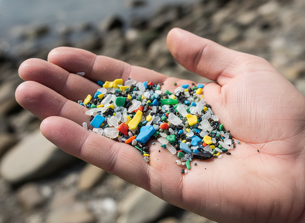 Microplastics in a man's hand